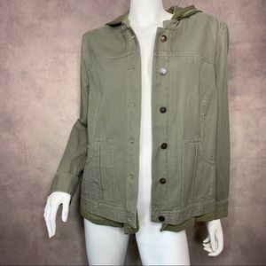 J Jill Utility Twill Jacket Vest Hooded Sz L Green